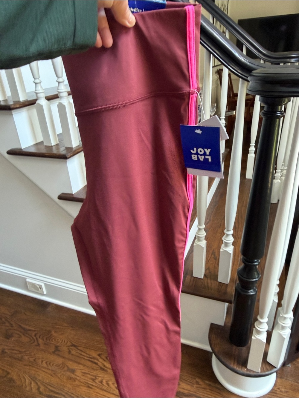 JoyLab Maroon Leggings with Pink Side Trim